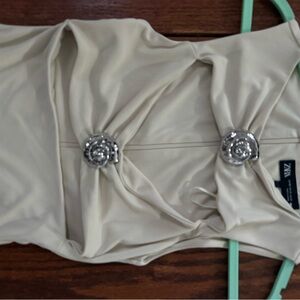 Zara Cream Strapless Dress with Silver Rosette Details